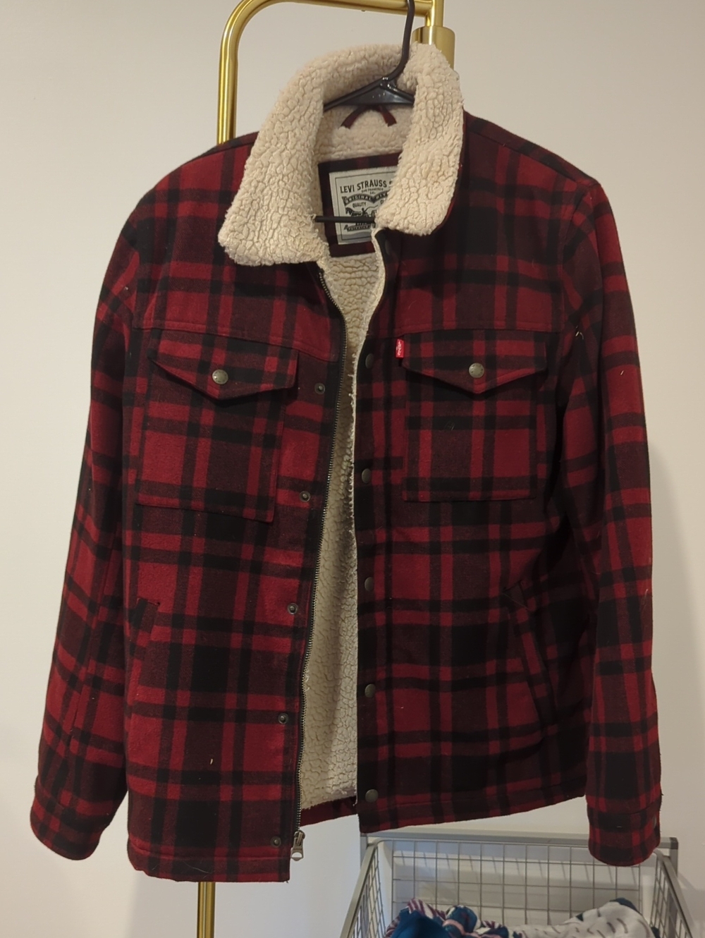 Levi's Red and Black Plaid Sherpa Jacket - Men's - Size Small - Picture 2 of 10